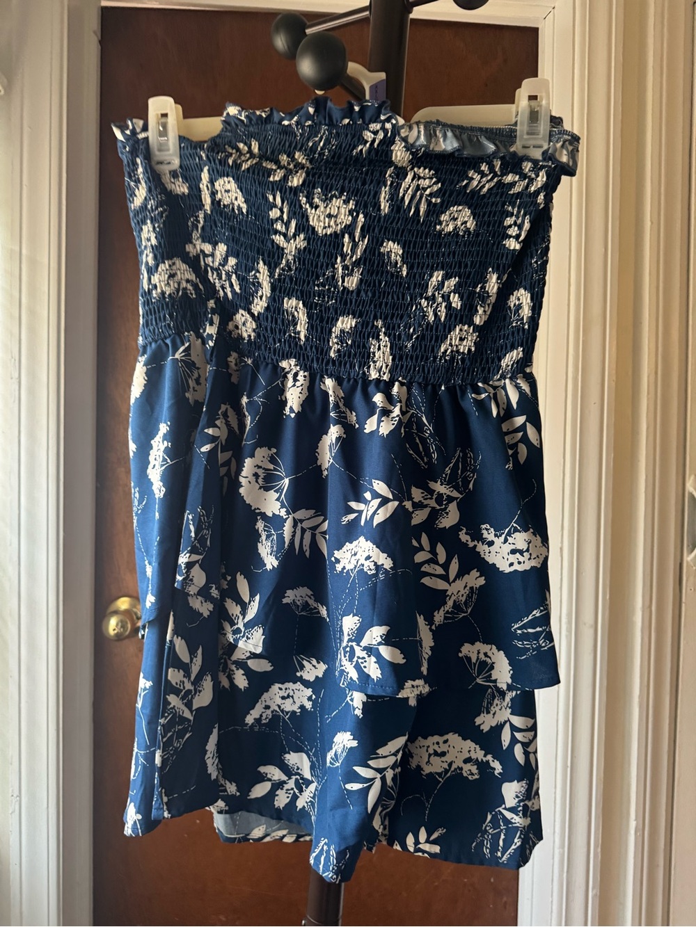 Blue Floral Smocked Waist Women’s romper